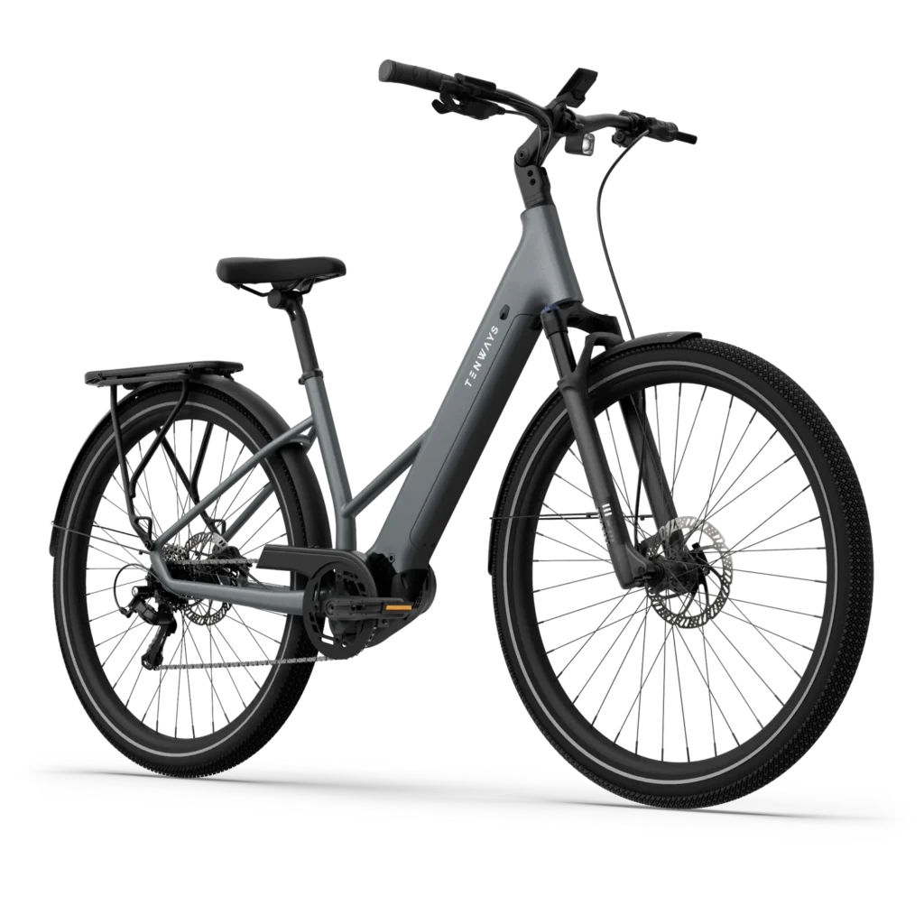 tenways-agoair-arctic-grey-zijkant – Moderne elektrische fiets met middenmotor in Arctic Grey