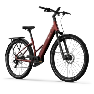 tenways-agoair-velvet-red-zijaanzicht – Moderne e-bike in Velvet Red met middenmotor