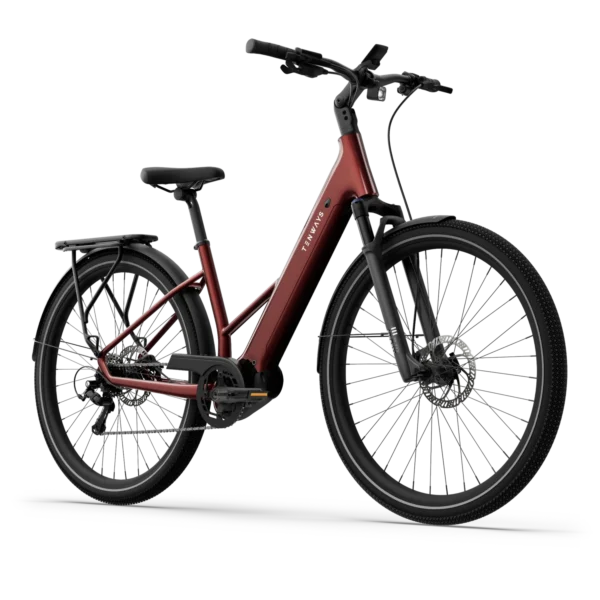 tenways-agoair-velvet-red-zijaanzicht – Moderne e-bike in Velvet Red met middenmotor