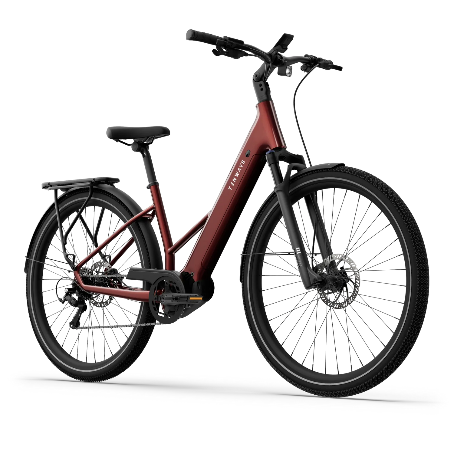 tenways-agoair-velvet-red-zijaanzicht – Moderne e-bike in Velvet Red met middenmotor