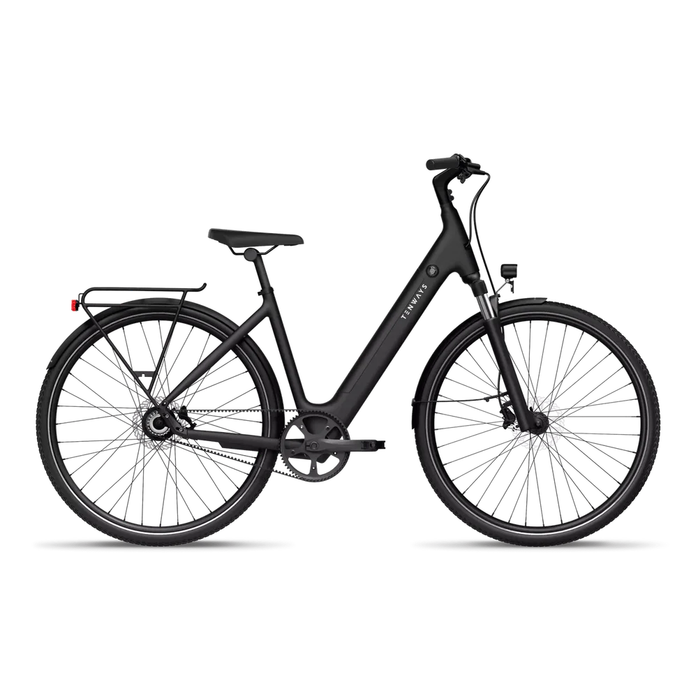 tenways-cgo800s-midnight-black-vooraanzicht – Stijlvolle elektrische fiets met middenmotor