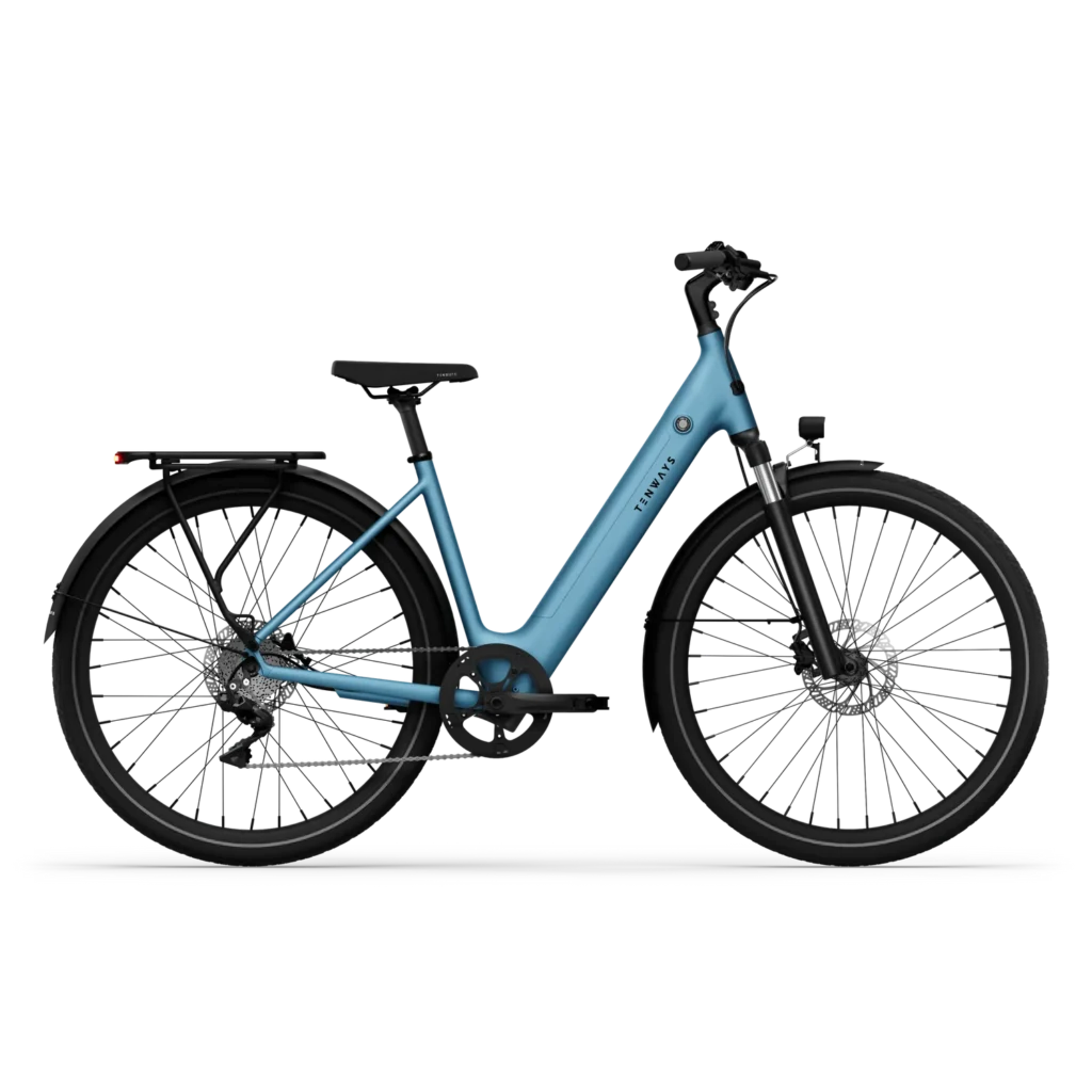 tenways-cgo800plus-sky-blue-vooraanzicht – Tenways CGO800 Plus Sky Blue vooraanzicht met 8-versnellingen
